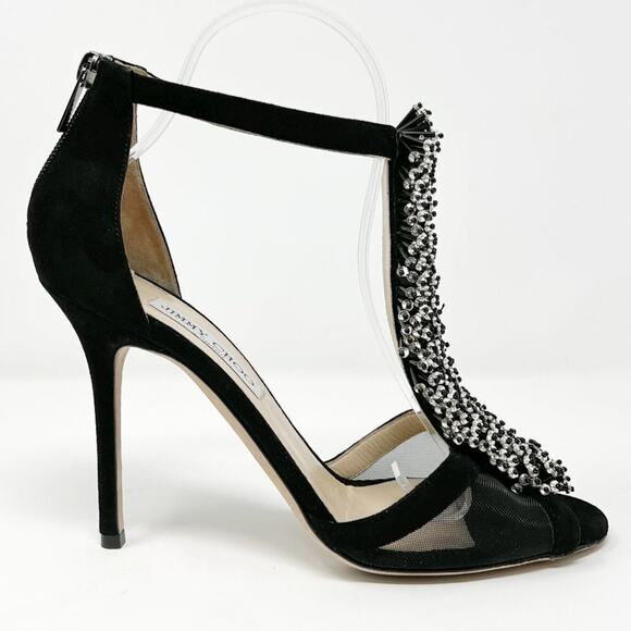 Jimmy Choo Black Suede & Mesh Embellished “Felina” Sandals – Size 39 - Picture 5 of 8